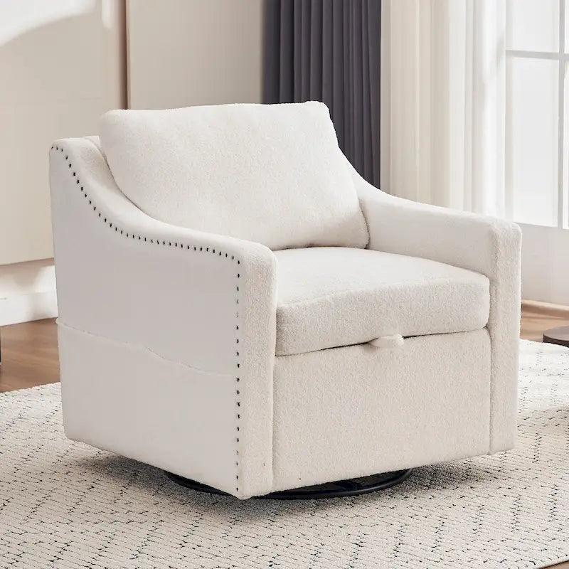 Fauteuil d'appoint moderne en lin avec base pivotante à 360° et clous décoratifs