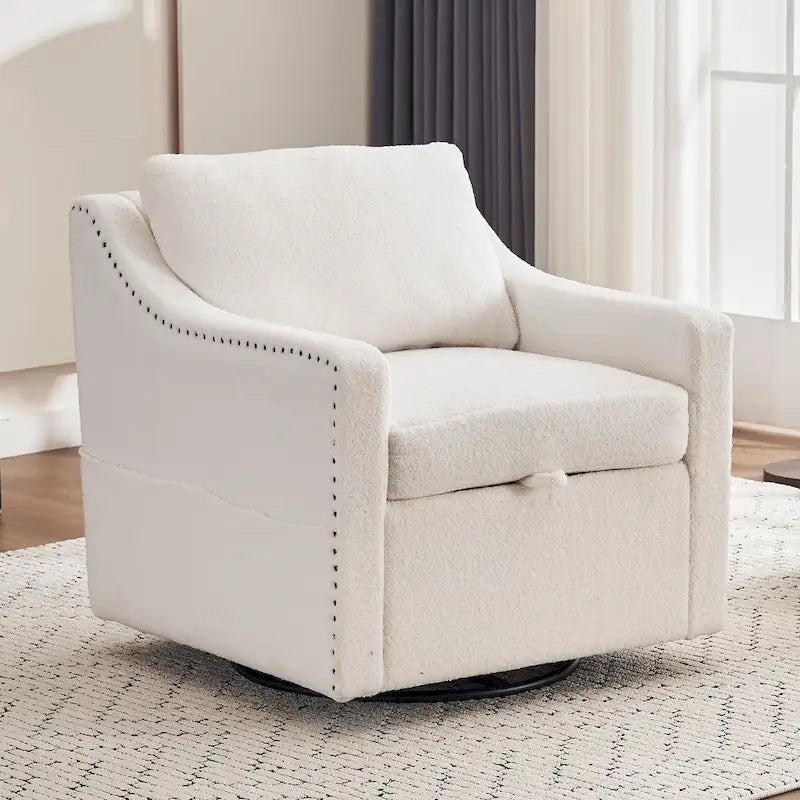 Fauteuil d'appoint moderne en lin avec base pivotante à 360° et clous décoratifs