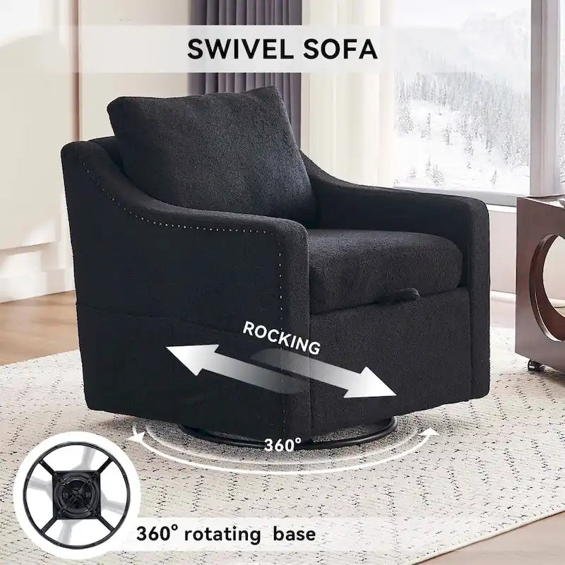 Fauteuil d'appoint moderne en lin avec base pivotante à 360° et clous décoratifs