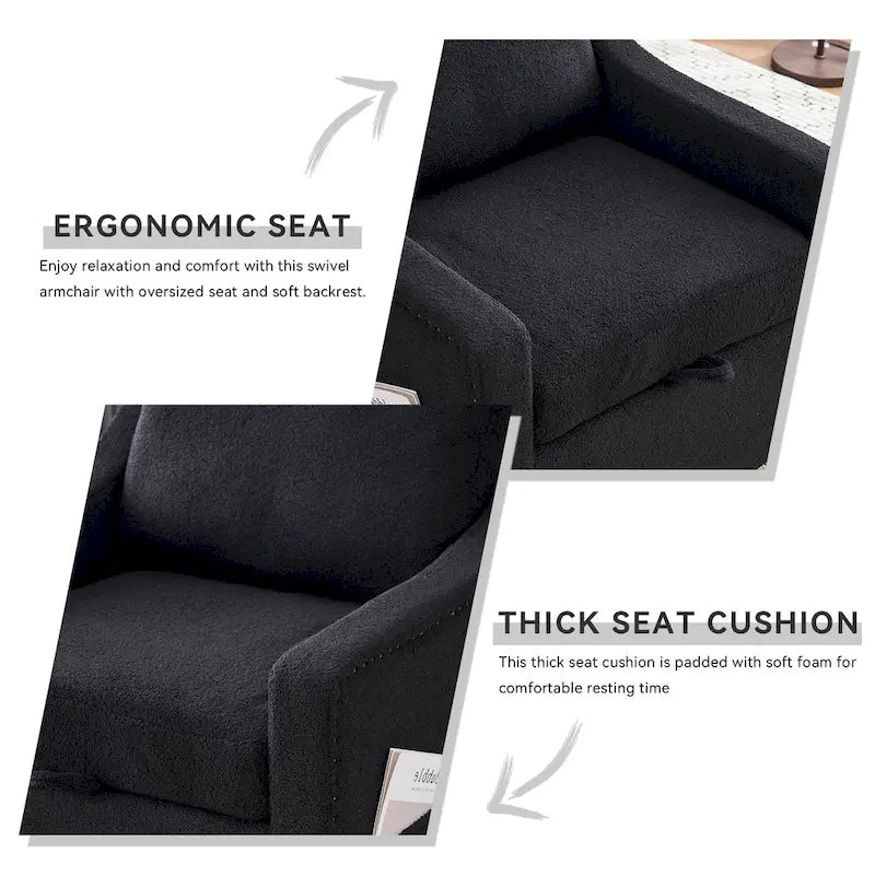 Fauteuil d'appoint moderne en lin avec base pivotante à 360° et clous décoratifs