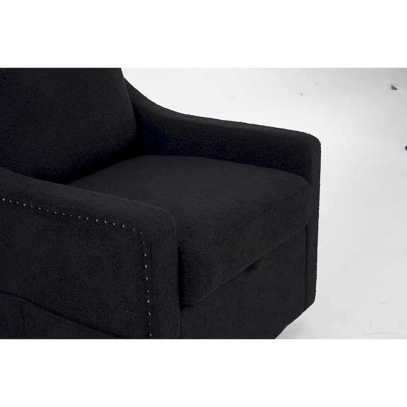 Fauteuil d'appoint moderne en lin avec base pivotante à 360° et clous décoratifs