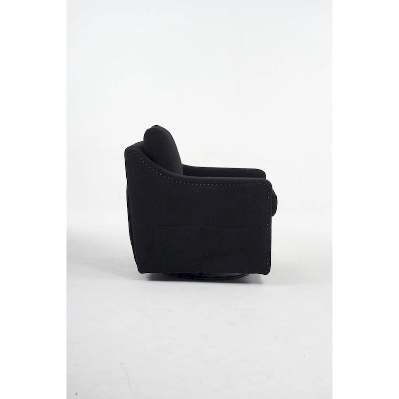 Fauteuil d'appoint moderne en lin avec base pivotante à 360° et clous décoratifs