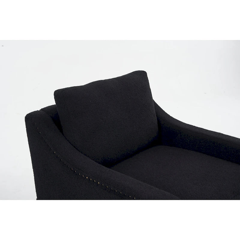 Fauteuil d'appoint moderne en lin avec base pivotante à 360° et clous décoratifs