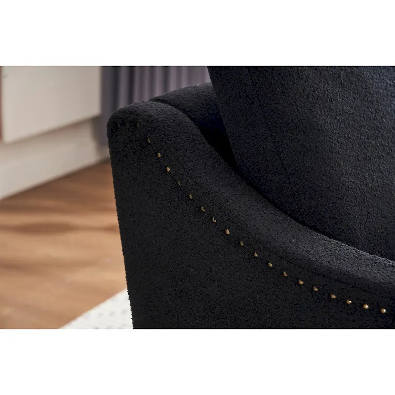 Fauteuil d'appoint moderne en lin avec base pivotante à 360° et clous décoratifs
