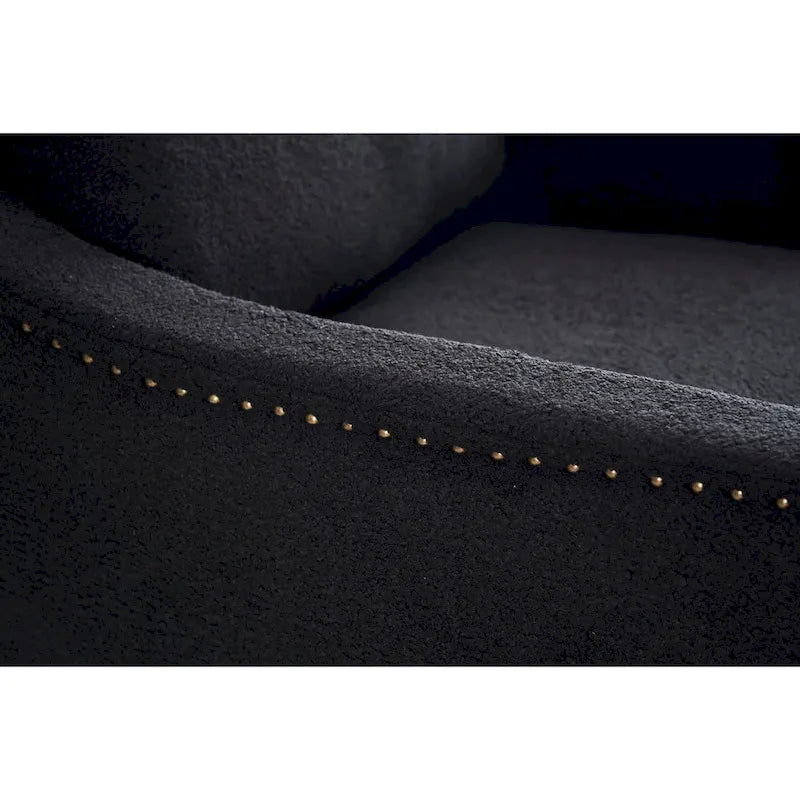 Fauteuil d'appoint moderne en lin avec base pivotante à 360° et clous décoratifs