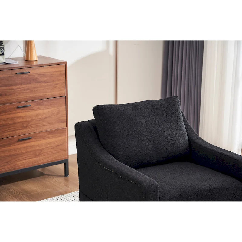 Fauteuil d'appoint moderne en lin avec base pivotante à 360° et clous décoratifs