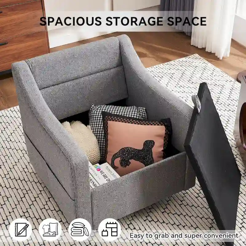 Fauteuil d'appoint moderne en lin avec base pivotante à 360° et clous décoratifs