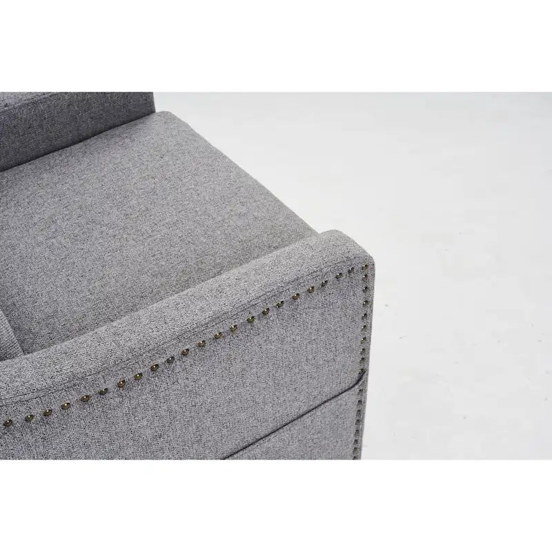 Fauteuil d'appoint moderne en lin avec base pivotante à 360° et clous décoratifs