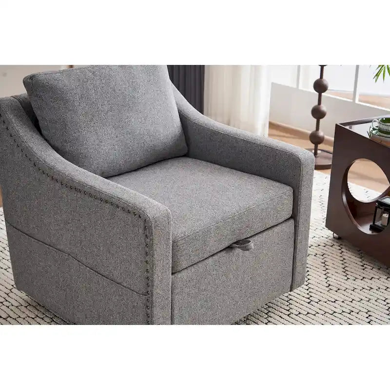 Fauteuil d'appoint moderne en lin avec base pivotante à 360° et clous décoratifs