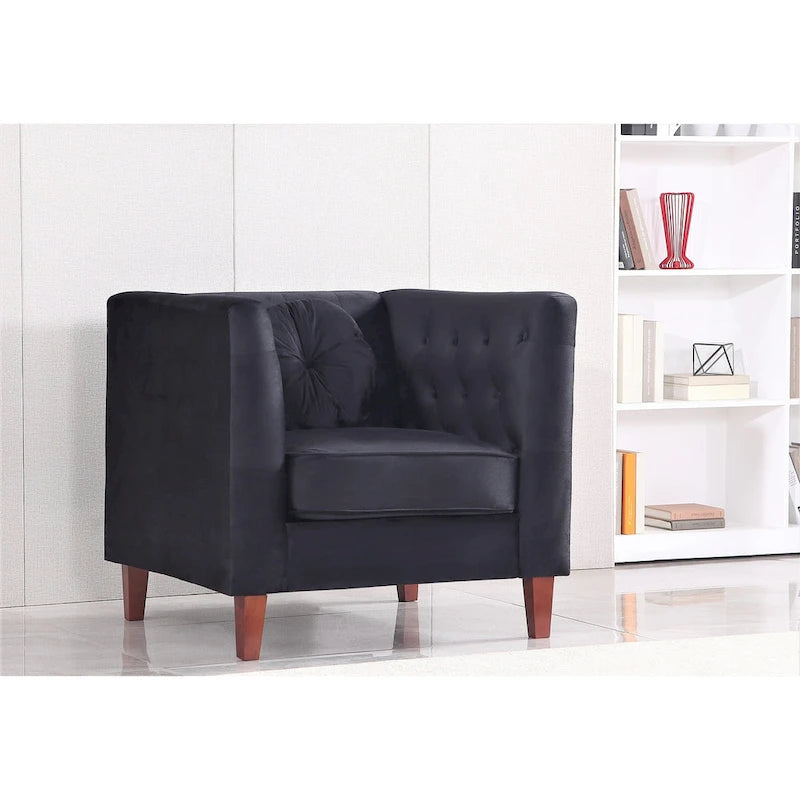 Chaise classique en velours avec pieds en bois