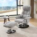 Fauteuil de massage chauffant en tissu chenille, inclinable et pivotant, avec pouf.