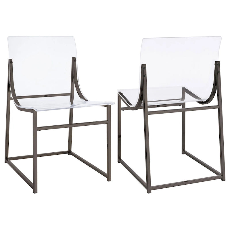 Chaise de salle à manger, assise et dossier en acrylique transparent, nickel noir, 46 cm