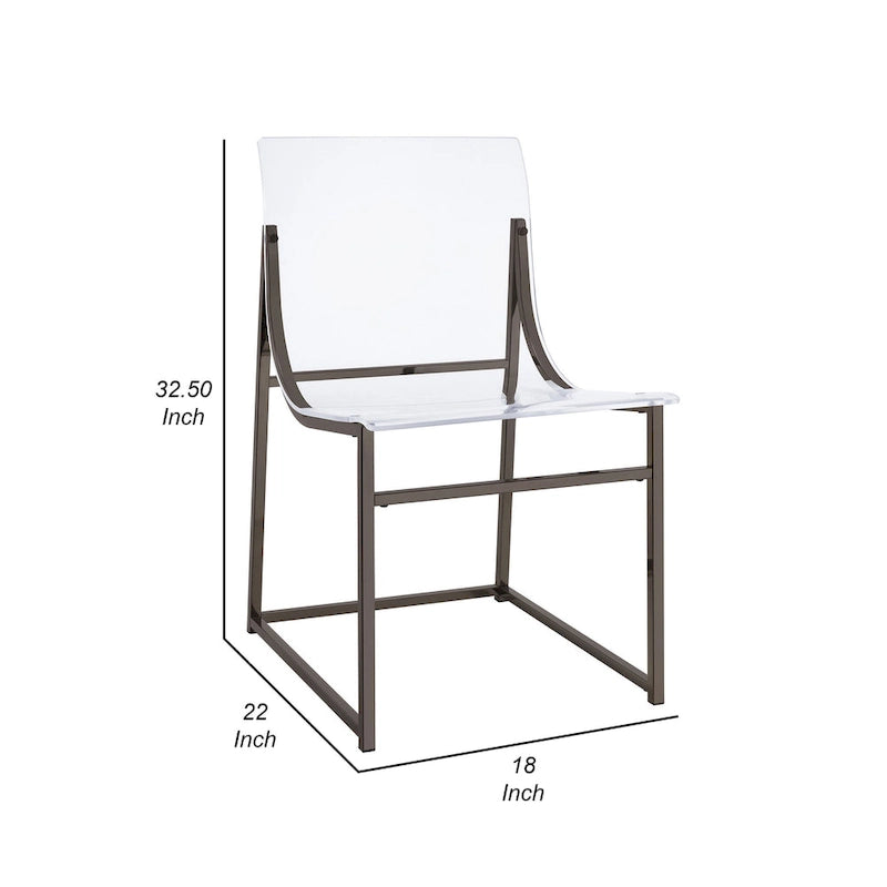 Chaise de salle à manger, assise et dossier en acrylique transparent, nickel noir, 46 cm