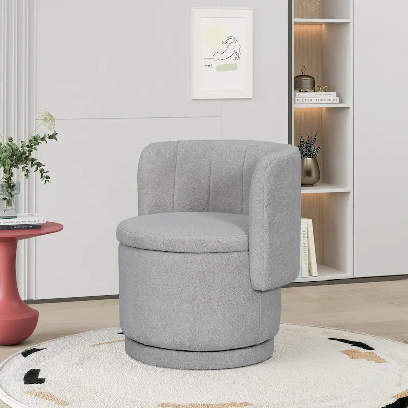 Fauteuil pivotant en tissu bouclé avec rangement intégré, pour salon, gris