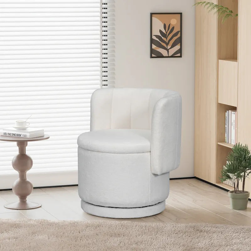 Fauteuil pivotant en tissu bouclé avec rangement intégré, pour salon, gris