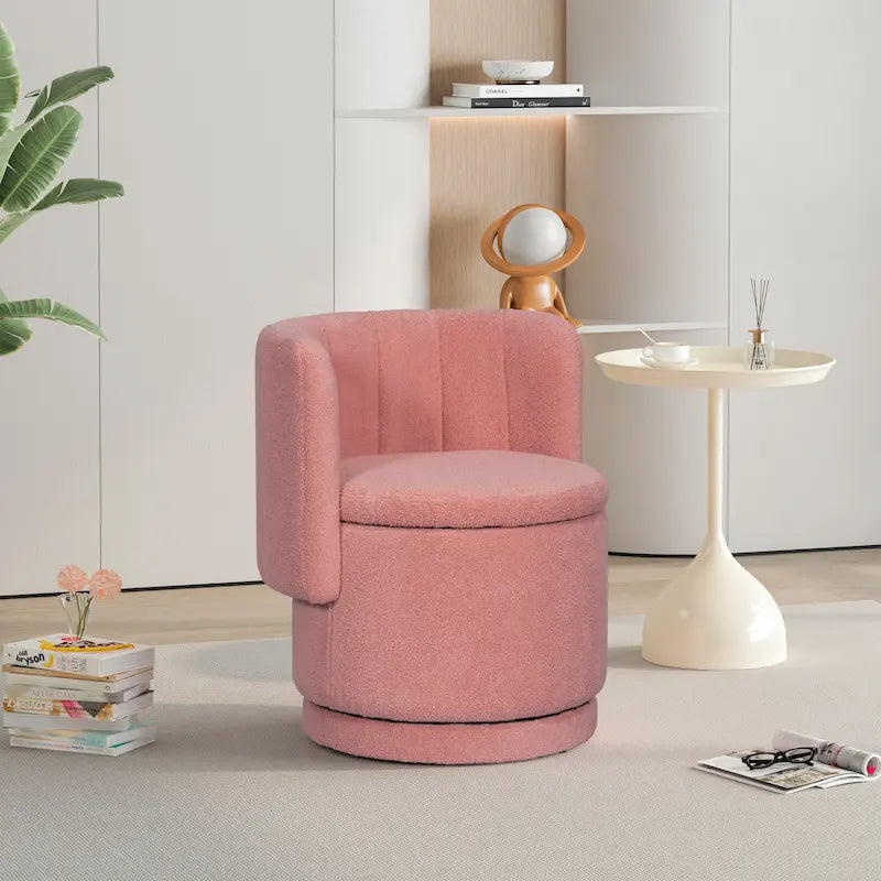 Fauteuil pivotant en tissu bouclé avec rangement intégré, pour salon, gris