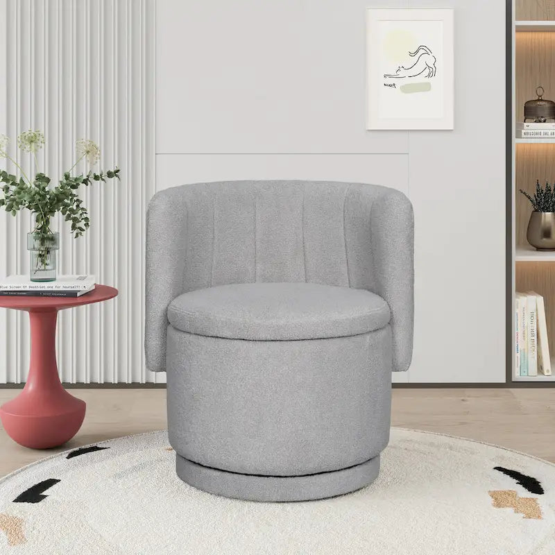 Fauteuil pivotant en tissu bouclé avec rangement intégré, pour salon, gris