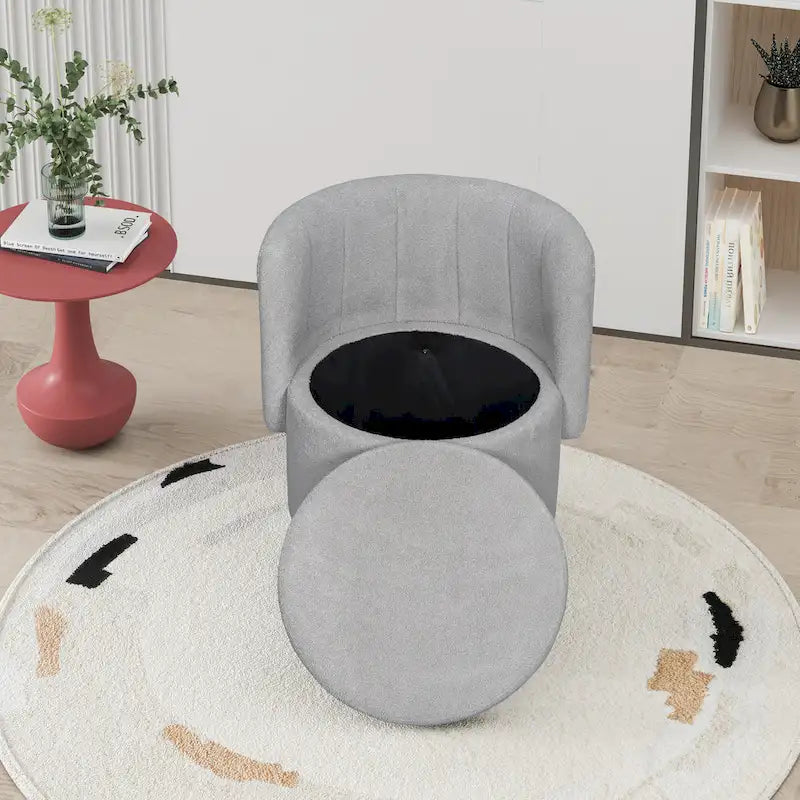 Fauteuil pivotant en tissu bouclé avec rangement intégré, pour salon, gris