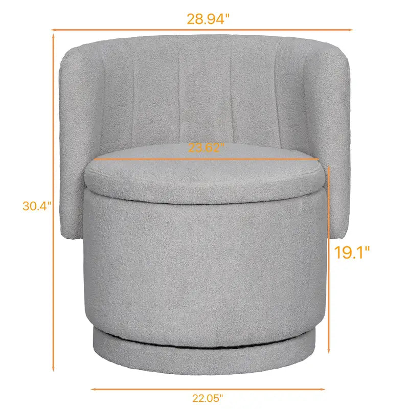 Fauteuil pivotant en tissu bouclé avec rangement intégré, pour salon, gris