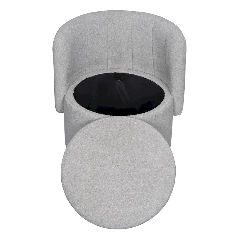 Fauteuil pivotant en tissu bouclé avec rangement intégré, pour salon, gris
