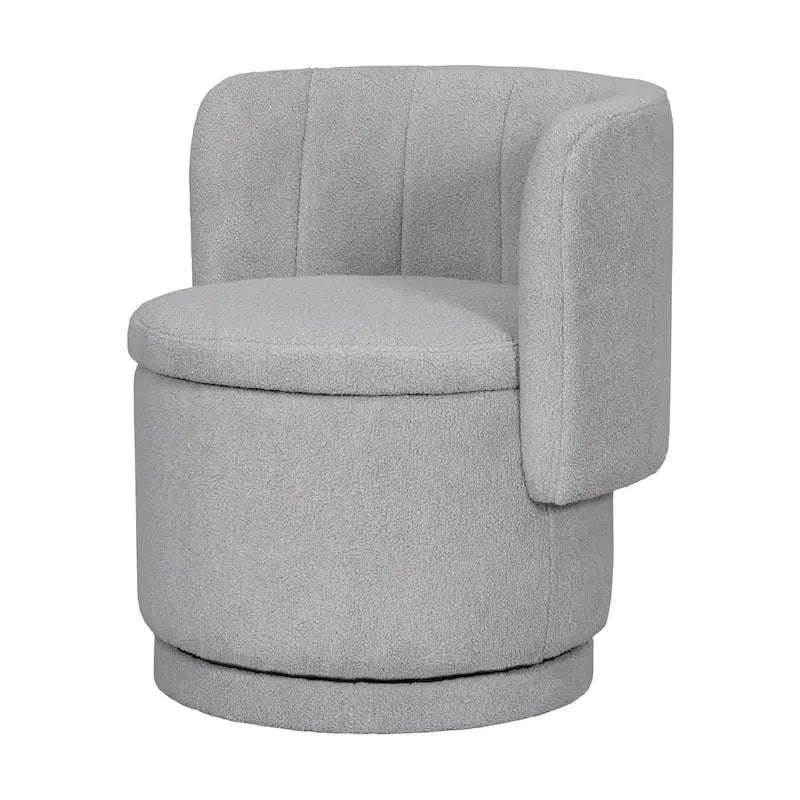 Fauteuil pivotant en tissu bouclé avec rangement intégré, pour salon, gris