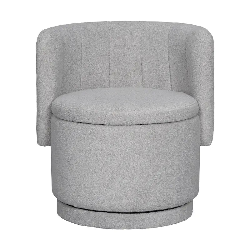 Fauteuil pivotant en tissu bouclé avec rangement intégré, pour salon, gris