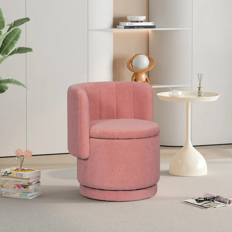 Fauteuil pivotant en tissu bouclé avec rangement intégré, pour salon, gris