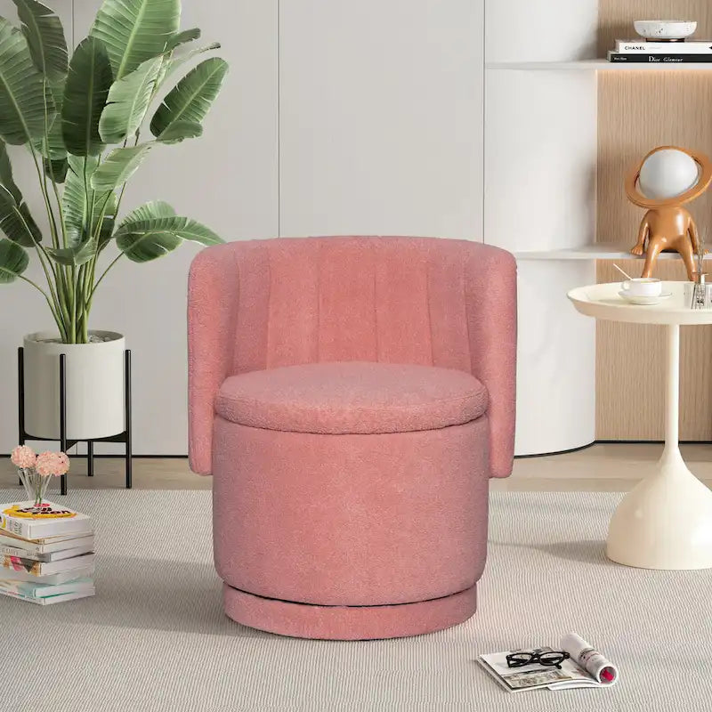 Fauteuil pivotant en tissu bouclé avec rangement intégré, pour salon, gris