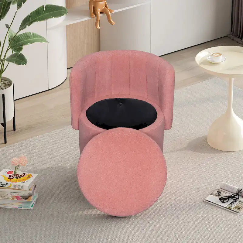 Fauteuil pivotant en tissu bouclé avec rangement intégré, pour salon, gris