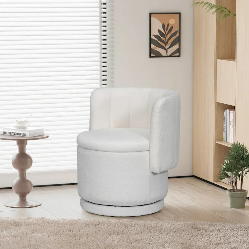 Fauteuil pivotant en tissu bouclé avec rangement intégré, pour salon, gris