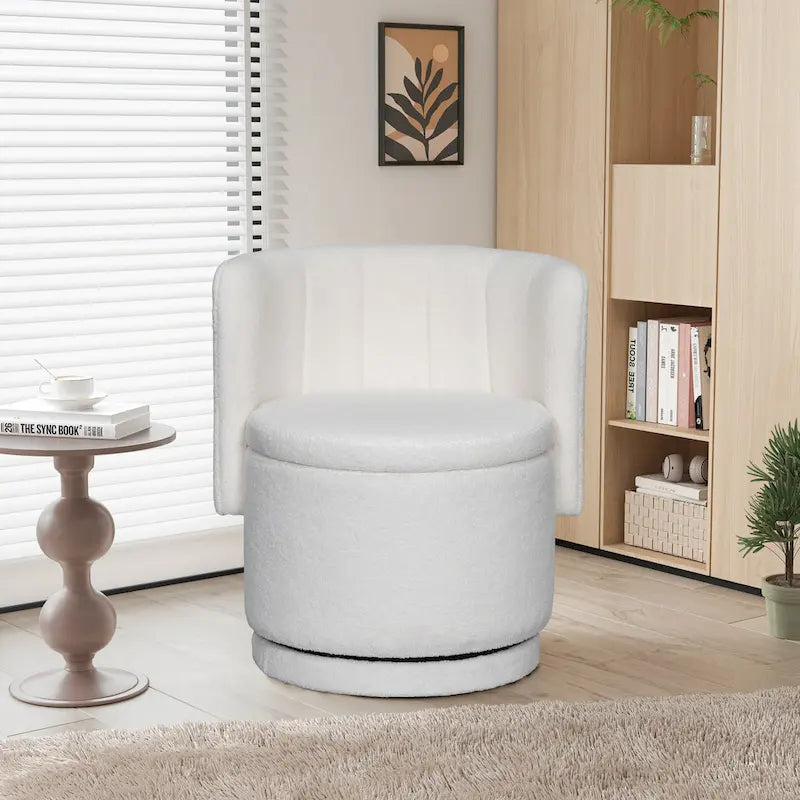 Fauteuil pivotant en tissu bouclé avec rangement intégré, pour salon, gris