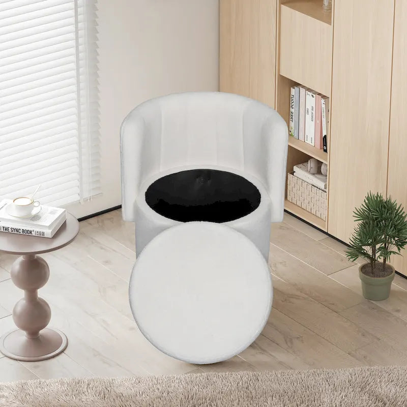 Fauteuil pivotant en tissu bouclé avec rangement intégré, pour salon, gris