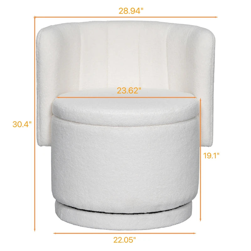 Fauteuil pivotant en tissu bouclé avec rangement intégré, pour salon, gris
