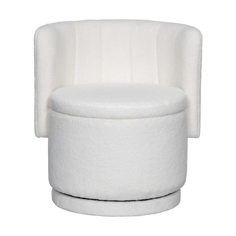 Fauteuil pivotant en tissu bouclé avec rangement intégré, pour salon, gris