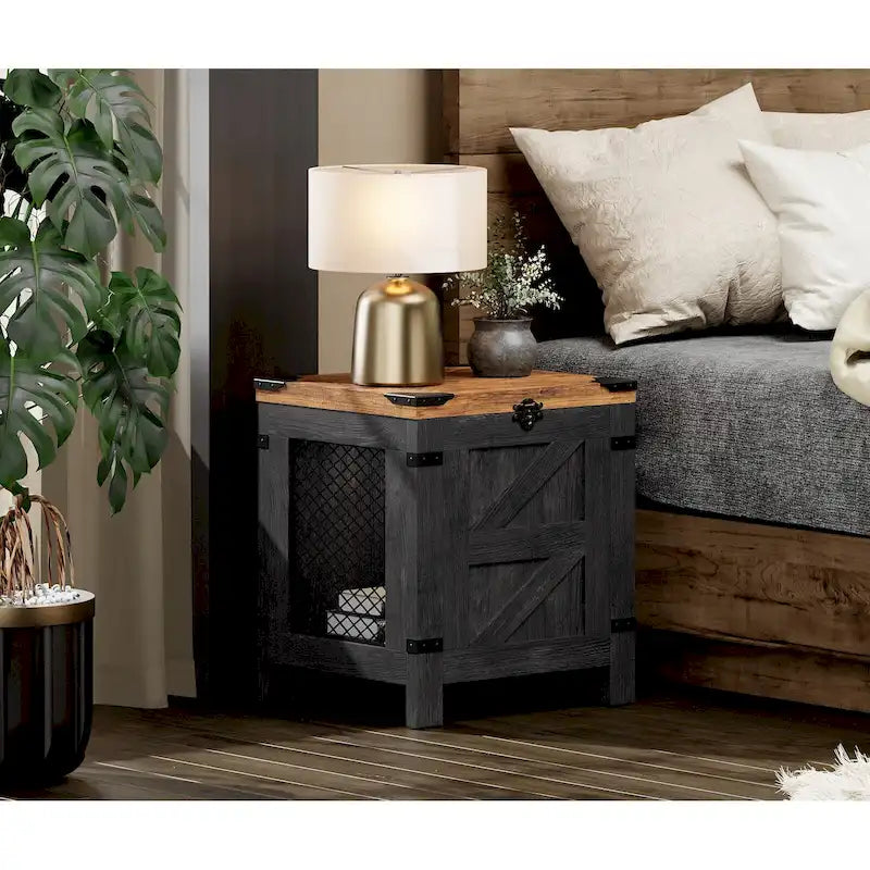 Table d'appoint relevable, table de chevet avec serrure rustique