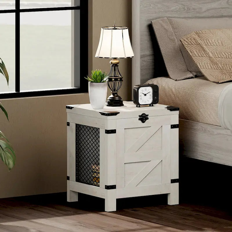 Table d'appoint relevable, table de chevet avec serrure rustique