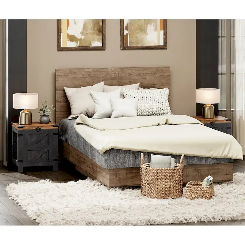 Table d'appoint relevable, table de chevet avec serrure rustique