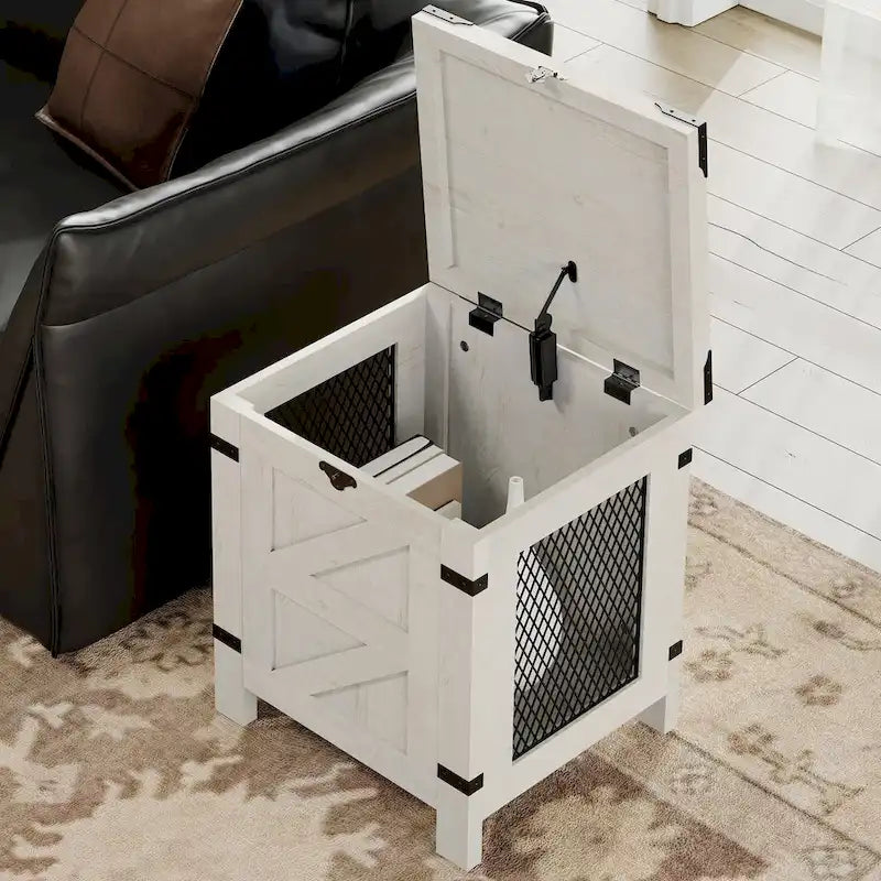 Table d'appoint relevable, table de chevet avec serrure rustique