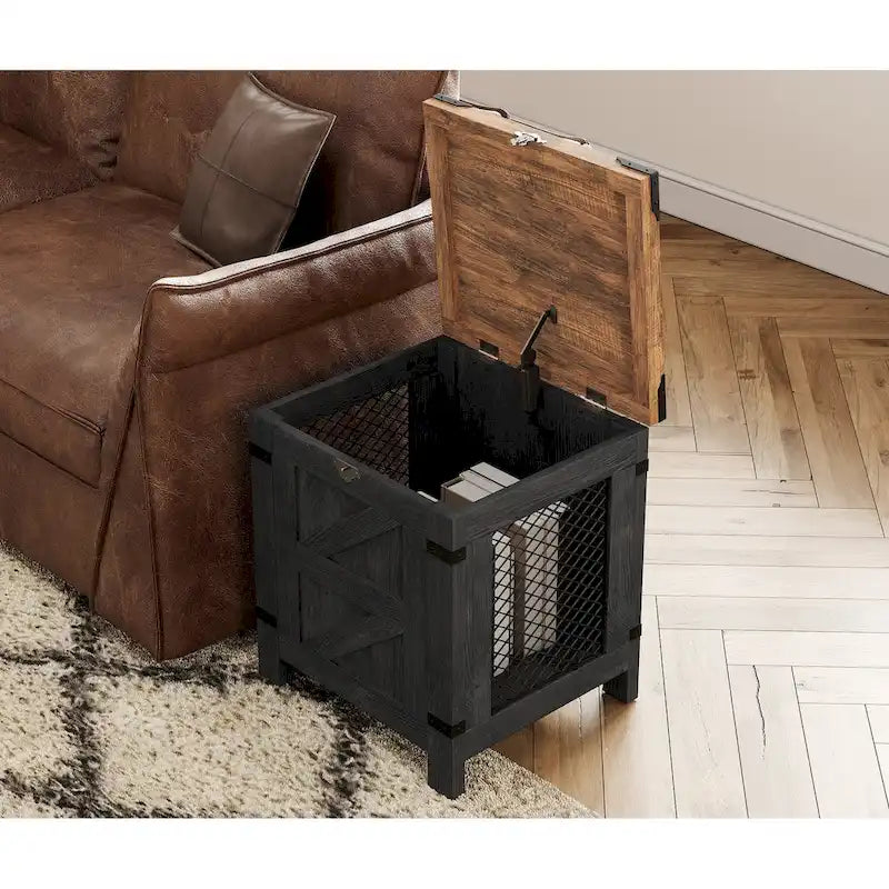 Table d'appoint relevable, table de chevet avec serrure rustique