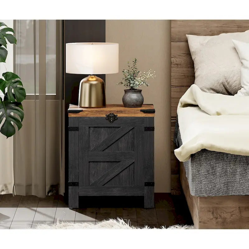 Table d'appoint relevable, table de chevet avec serrure rustique