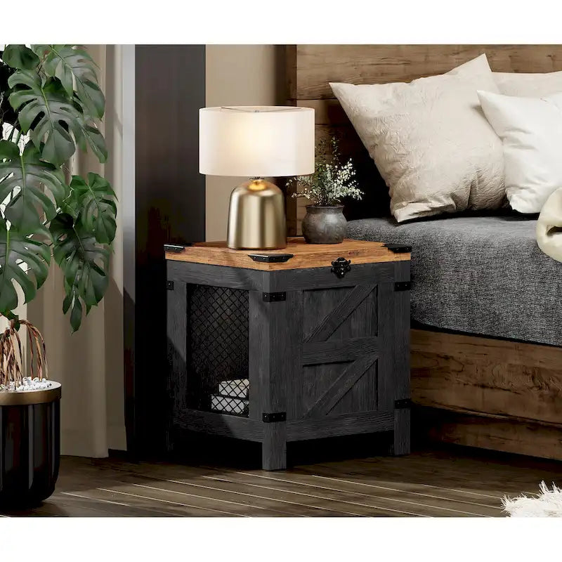 Table d'appoint relevable, table de chevet avec serrure rustique
