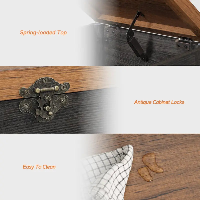 Table d'appoint relevable, table de chevet avec serrure rustique