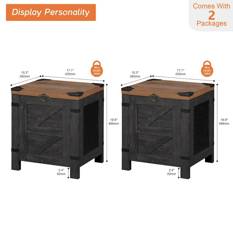 Table d'appoint relevable, table de chevet avec serrure rustique