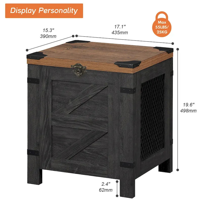 Table d'appoint relevable, table de chevet avec serrure rustique