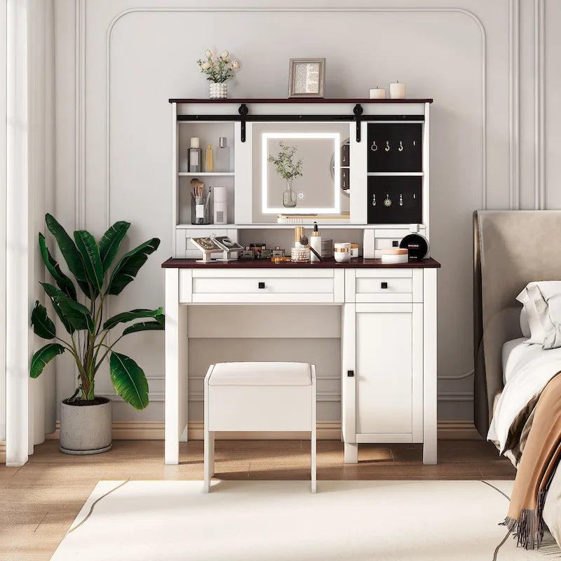 Coiffeuse large avec 4 tiroirs et 1 meuble