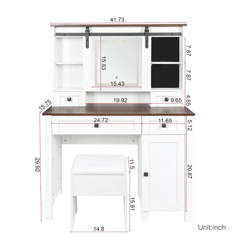 Coiffeuse large avec 4 tiroirs et 1 meuble