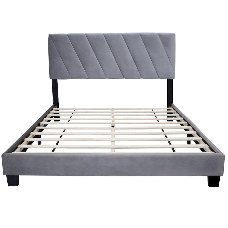 Lit plateforme réglable rembourré de taille « queen » de style moderne gris pour chambre à coucher