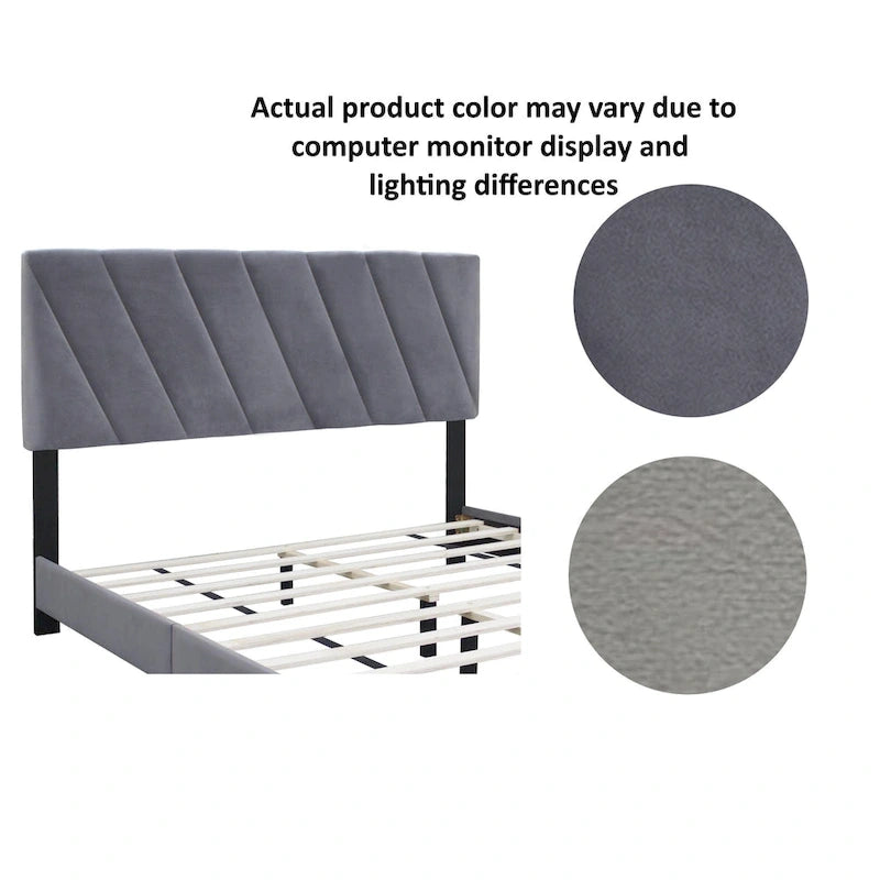 Lit plateforme réglable rembourré de taille « queen » de style moderne gris pour chambre à coucher