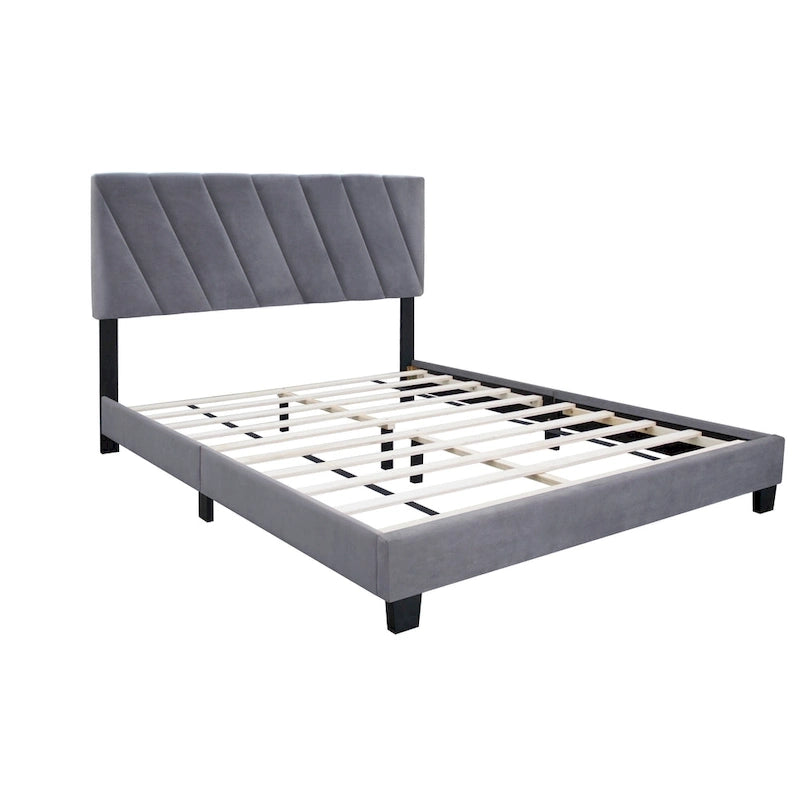 Lit plateforme réglable rembourré de taille « queen » de style moderne gris pour chambre à coucher
