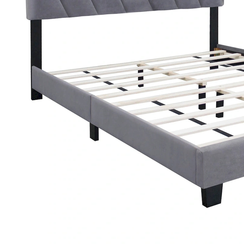 Lit plateforme réglable rembourré de taille « queen » de style moderne gris pour chambre à coucher
